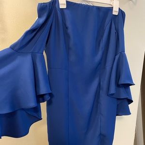 Blue Venus off the shoulder midi dress